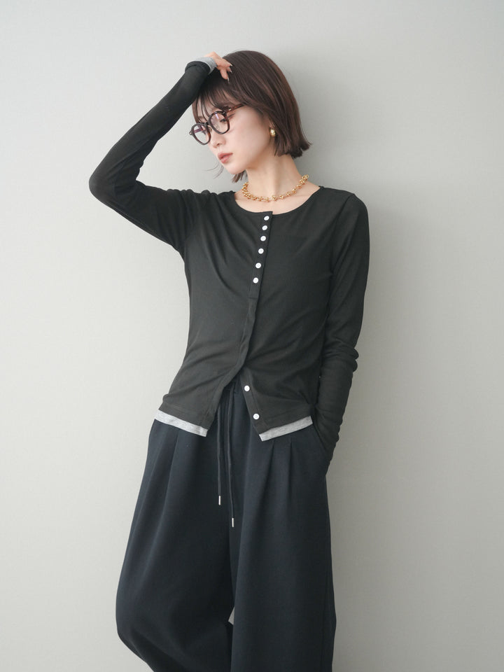 [予約]シアーリブバイカラーカーディガン/black