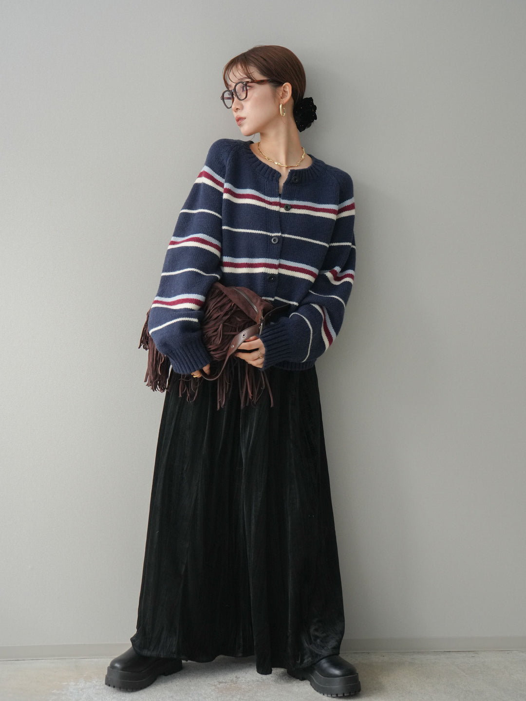 [予約]ワッシャーベロアプリーツスカート/black