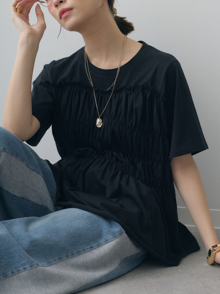 [SET]クールタッチシャーリングTEE+デニム切替スウェットパンツ(2set)