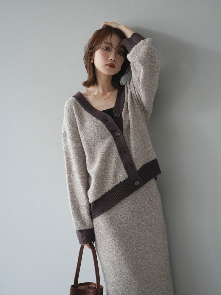 [予約]ブークレバイカラーニットカーディガン/beige