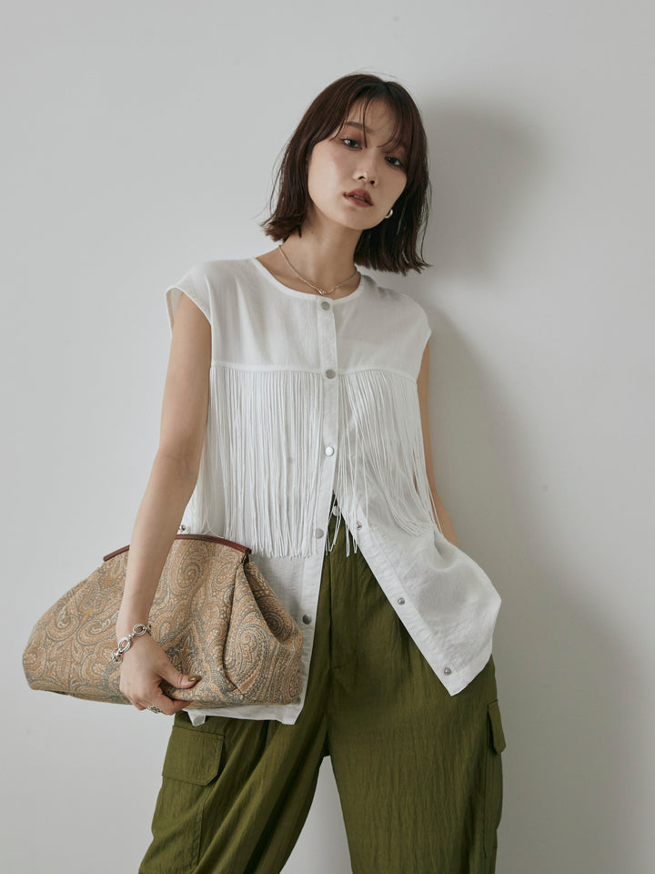 [予約]フリンジノースリブラウス/オフ