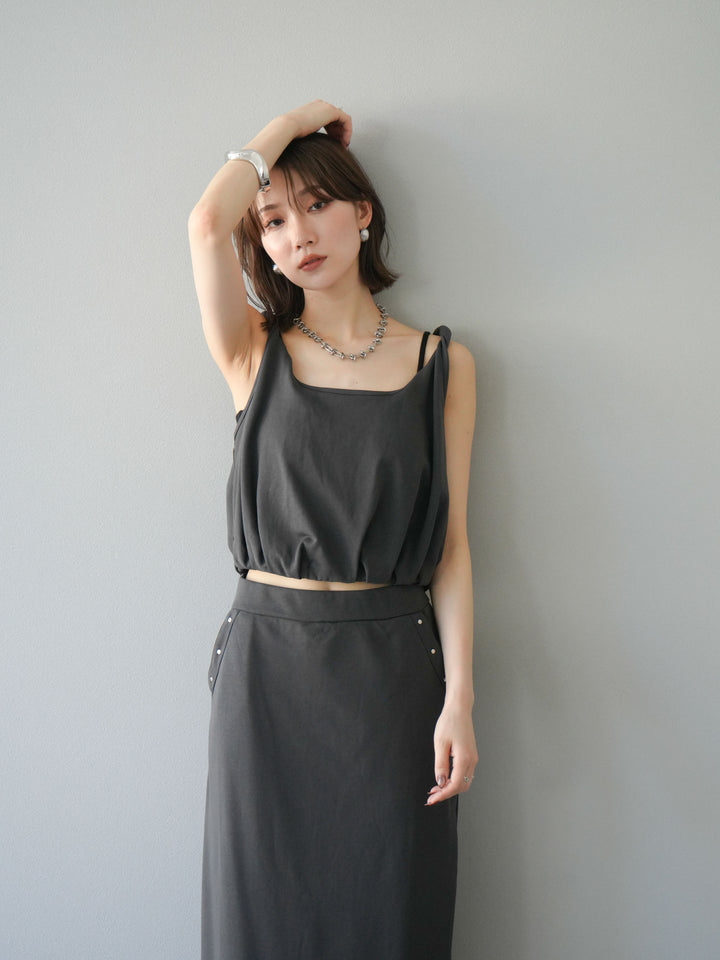 [SET]ミニ裏毛ツイストキャミバルーントップス＆Iラインスカート(2set)