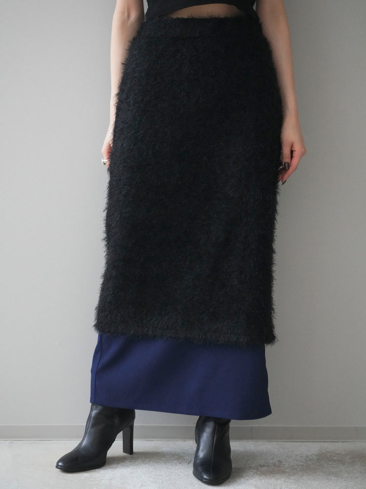 [予約]異素材バイカラーレイヤードシャギーニットスカート/black