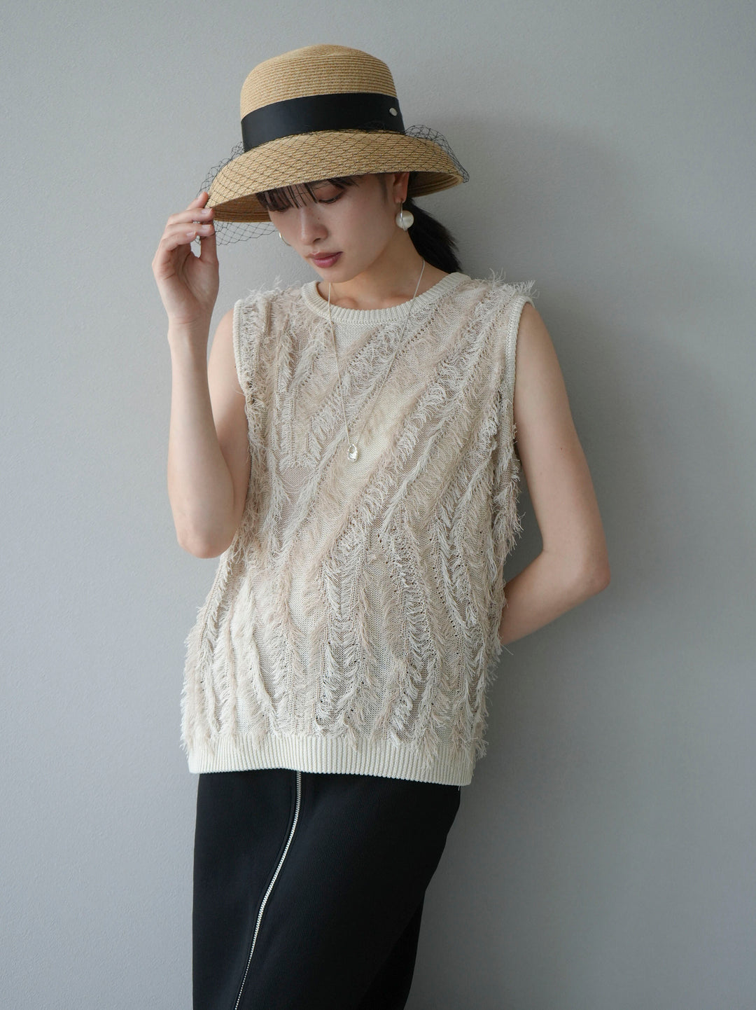 [Pre-order] Mixed fringe knit top/ivory