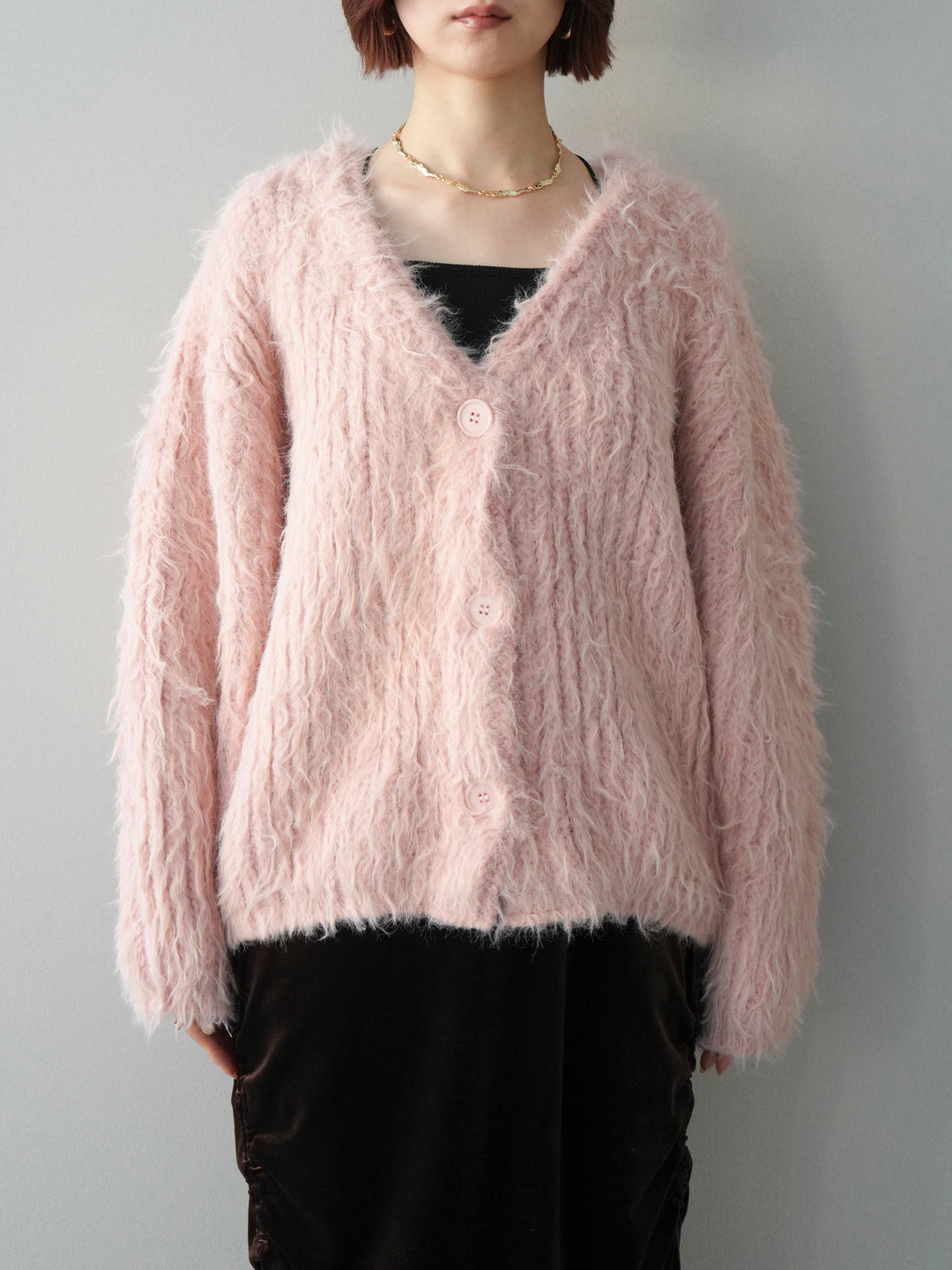 [予約]シャギーオーバーニットカーディガン/pink