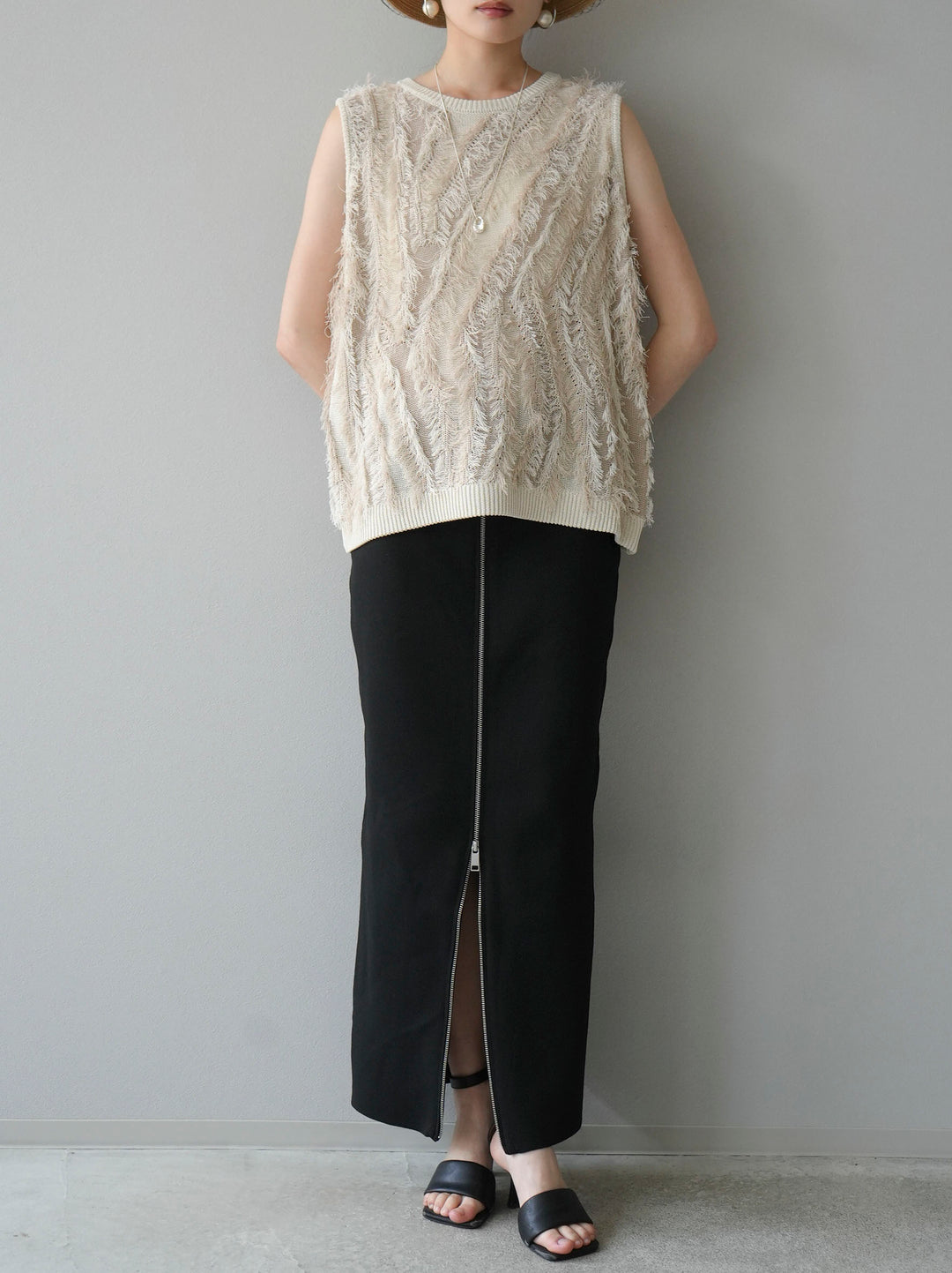 [Pre-order] Mixed fringe knit top/ivory