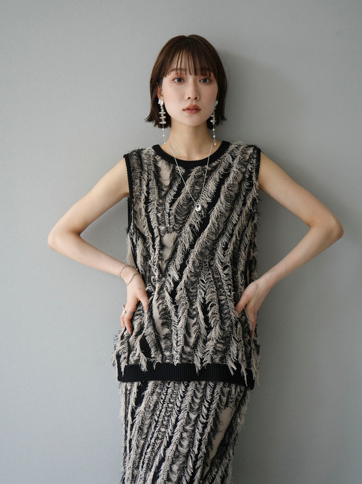 [Pre-order] Mixed fringe knit top/mix