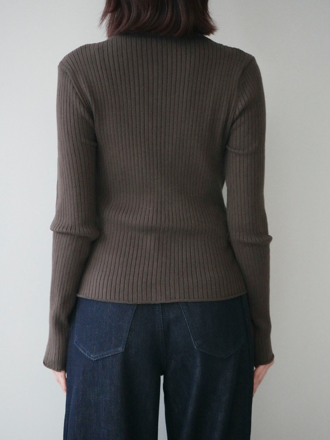 [予約]配色レイヤードリブニットカーディガン/brown