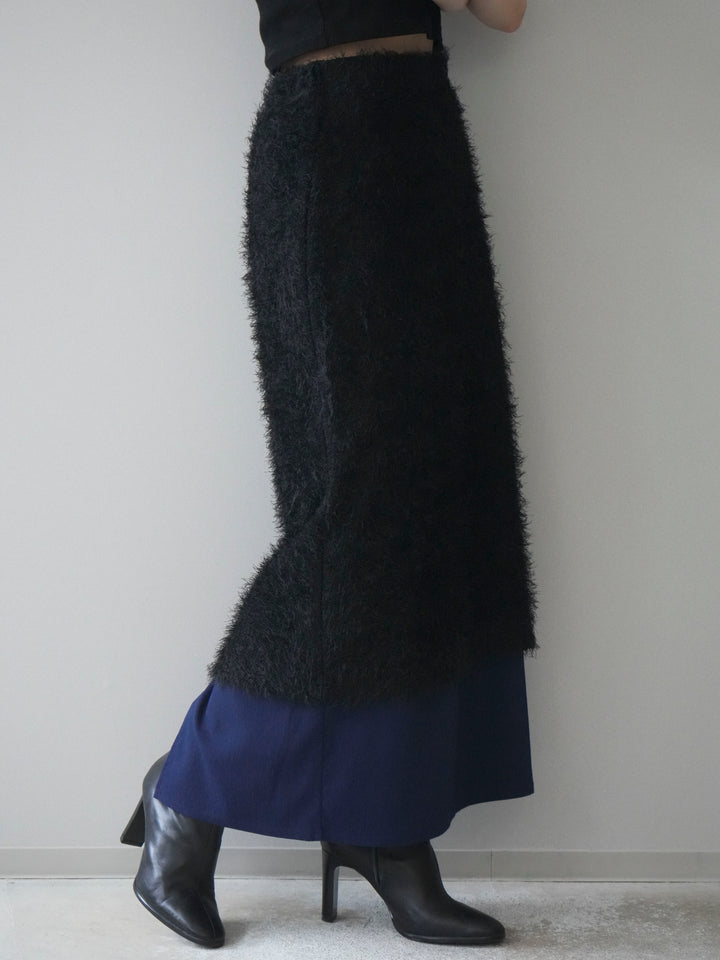 [予約]異素材バイカラーレイヤードシャギーニットスカート/black