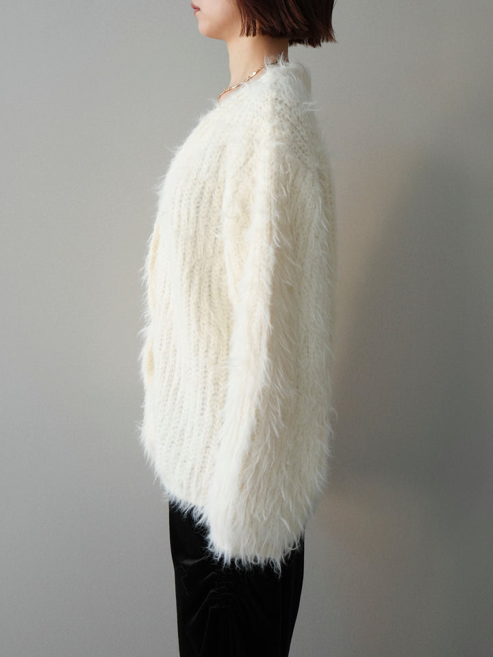[予約]シャギーオーバーニットカーディガン/white