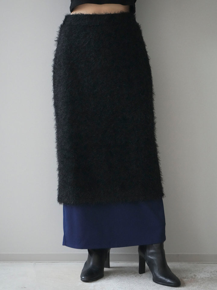 [予約]異素材バイカラーレイヤードシャギーニットスカート/black