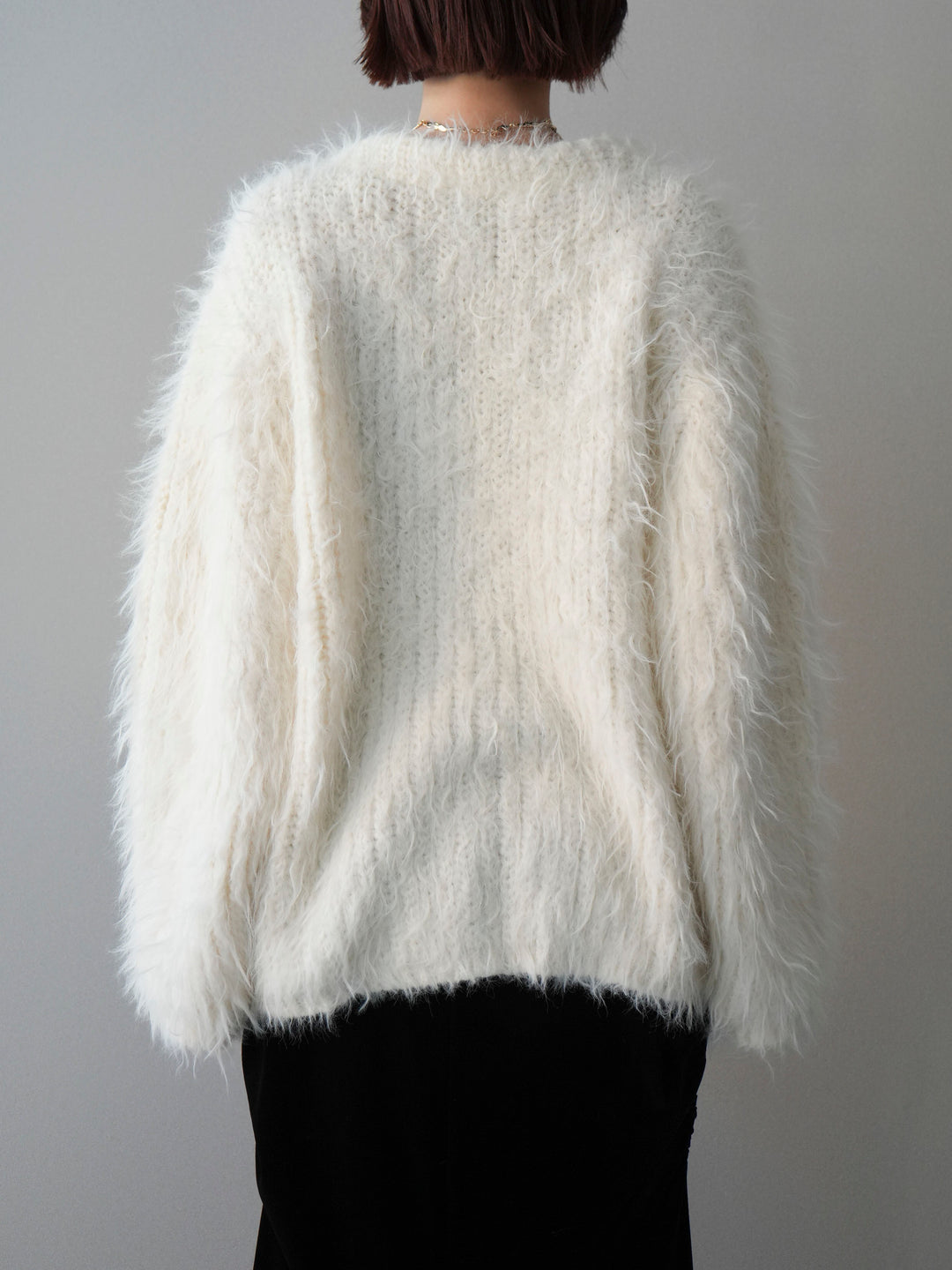 [予約]シャギーオーバーニットカーディガン/white