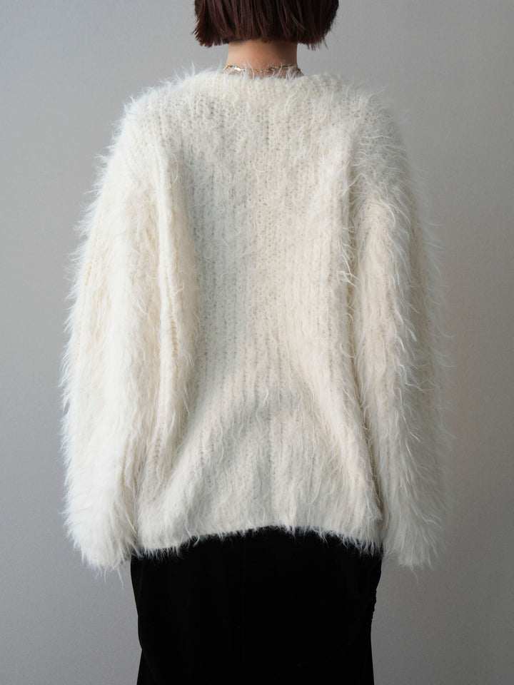 [予約]シャギーオーバーニットカーディガン/white