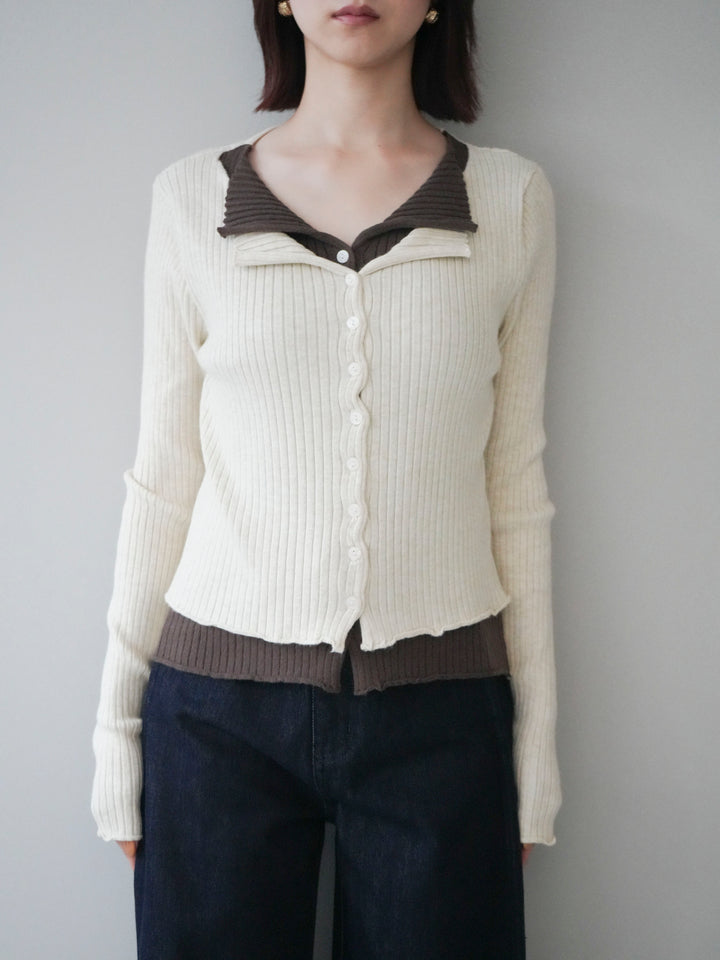 [予約]配色レイヤードリブニットカーディガン/ivory