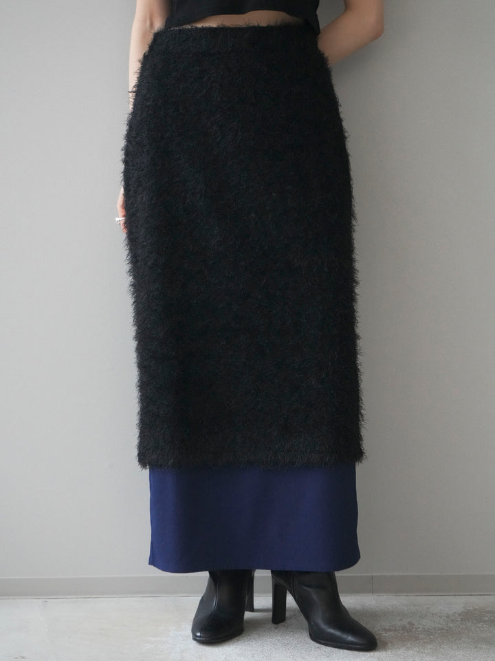 [予約]異素材バイカラーレイヤードシャギーニットスカート/black