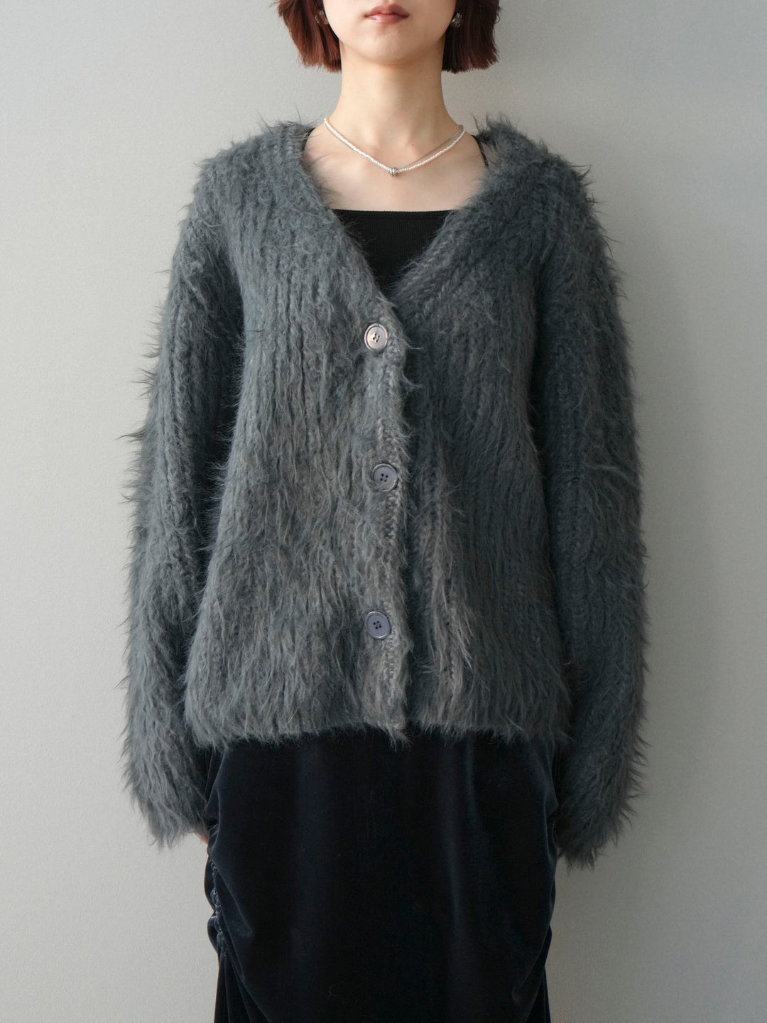 [予約]シャギーオーバーニットカーディガン/gray
