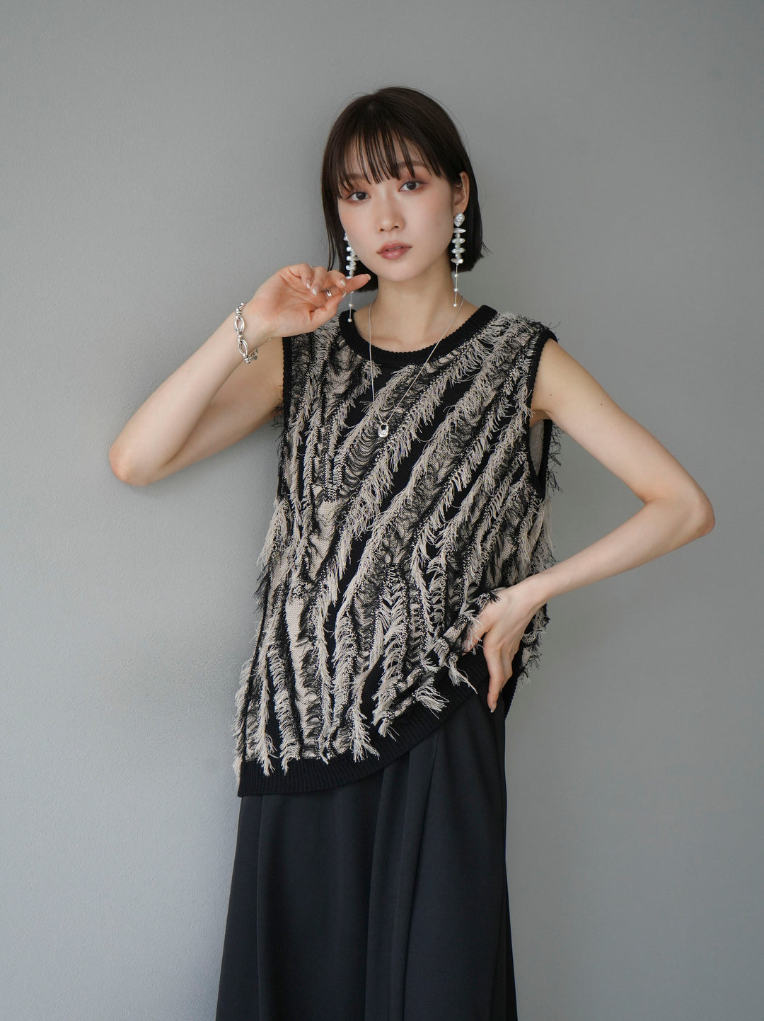 [Pre-order] Mixed fringe knit top/mix