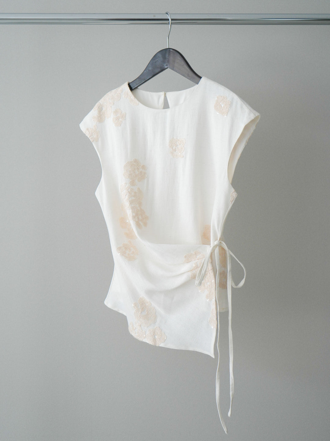 [SET]リネンタッチフラワージャガードトップス+ダメージデニムセミワイドパンツ(2set)