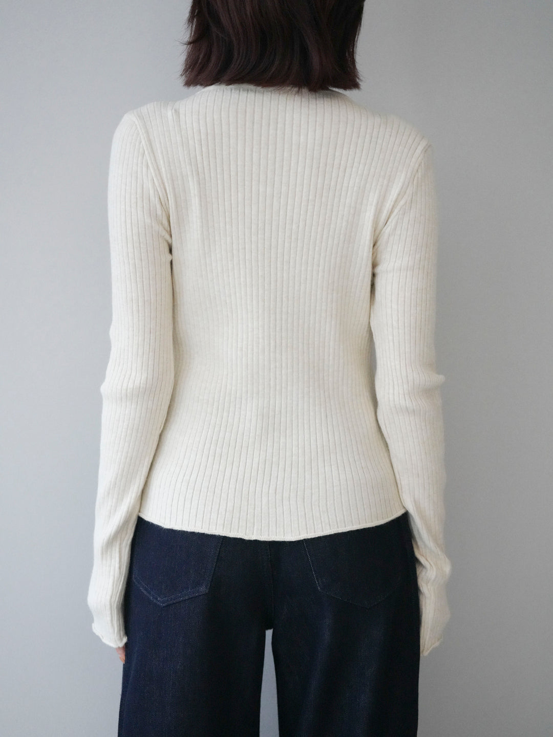 [予約]配色レイヤードリブニットカーディガン/ivory