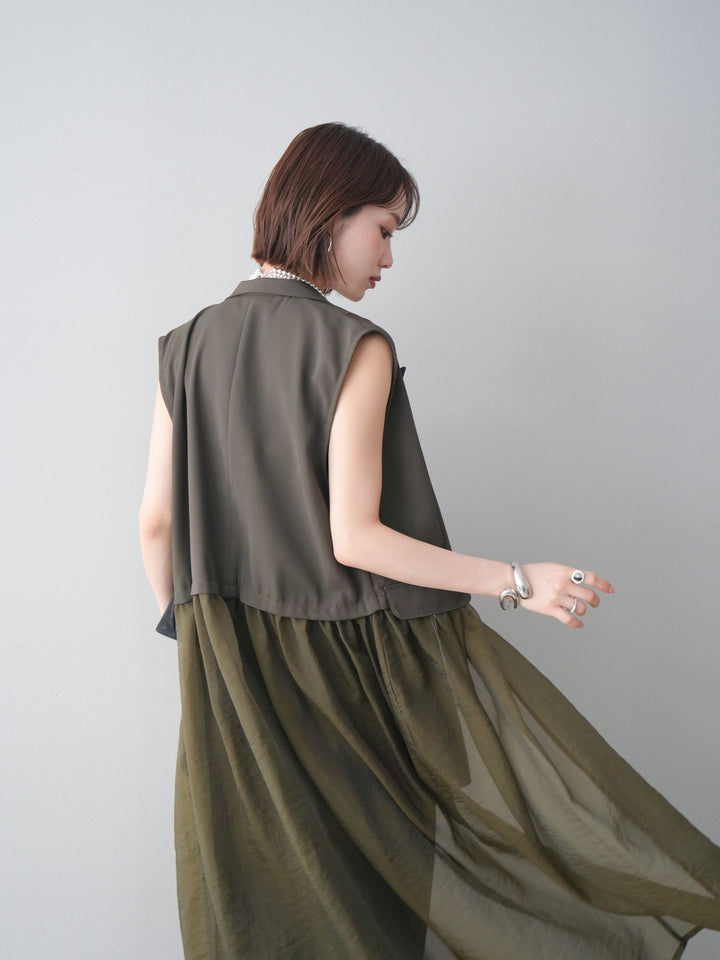 [SET]シアーレイヤードテーラードロングジレ+レーストリムキャミソール+2WAYデザインスウェットパンツ(3set)