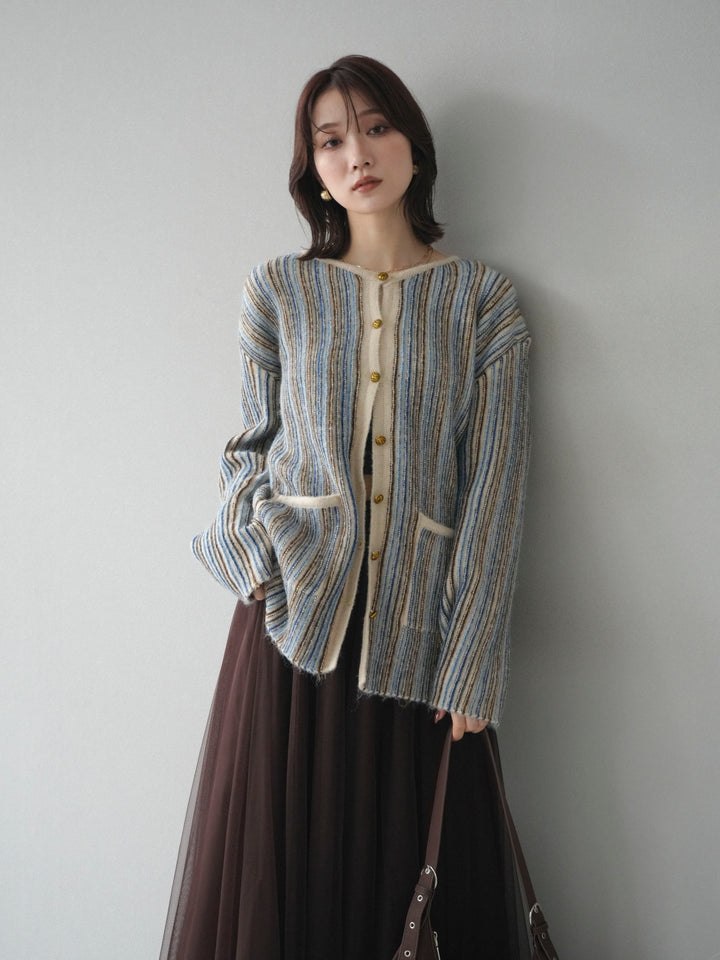 [予約]アンティークボタンストライプニットカーディガン/ivory