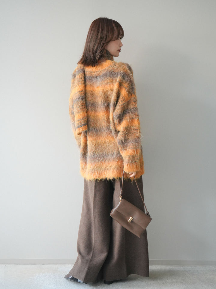 [予約]ウールタッチベルト付ワイドパンツ/brown