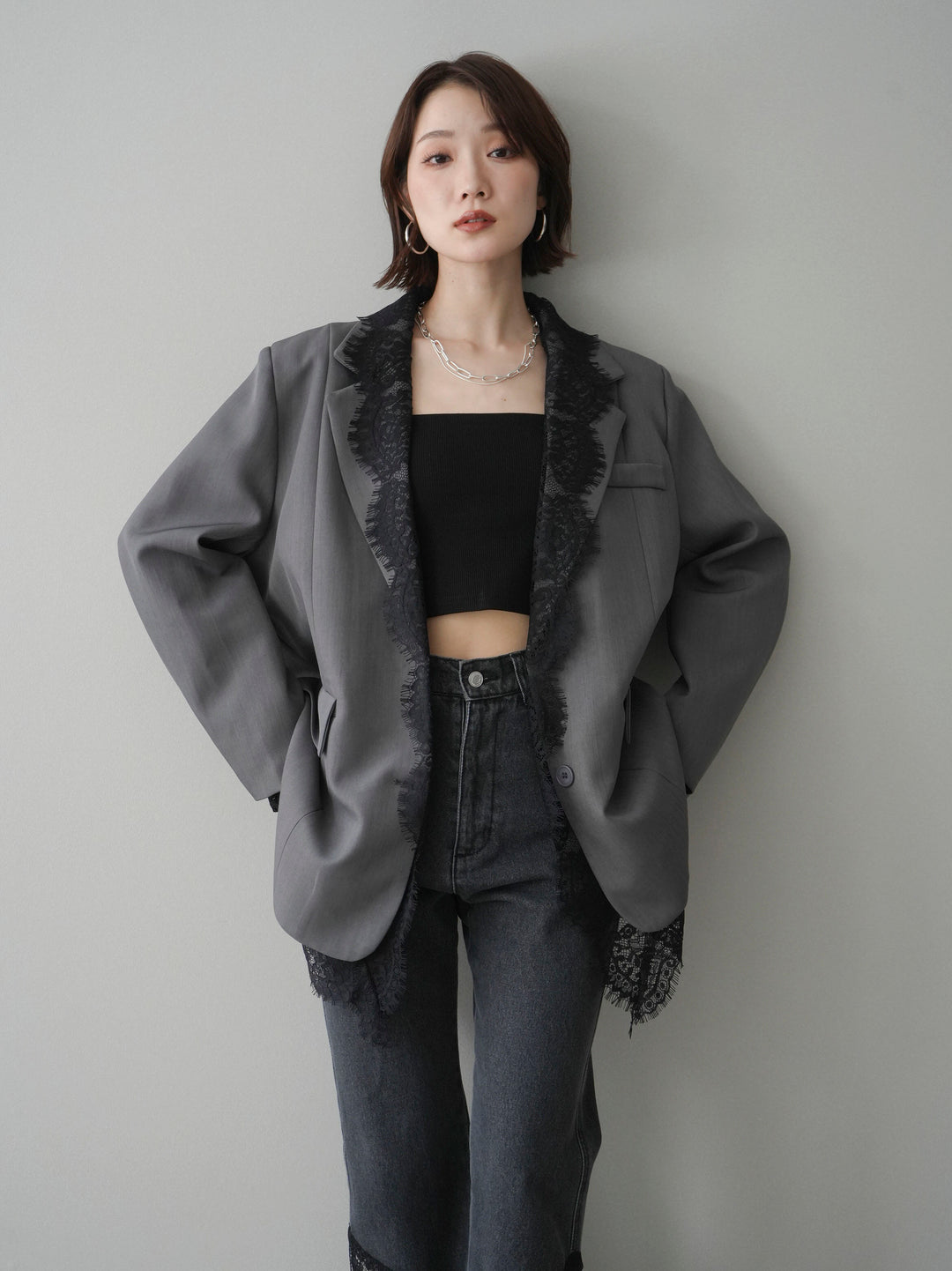 [予約]レースドッキングオーバージャケット/gray