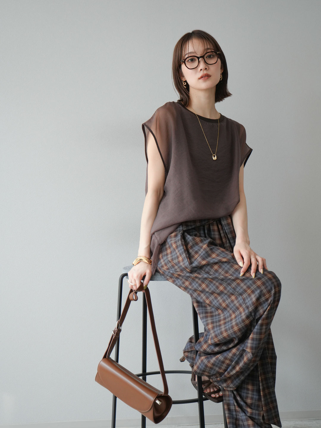 [予約]シアーレイヤードトップス/ダークブラウン