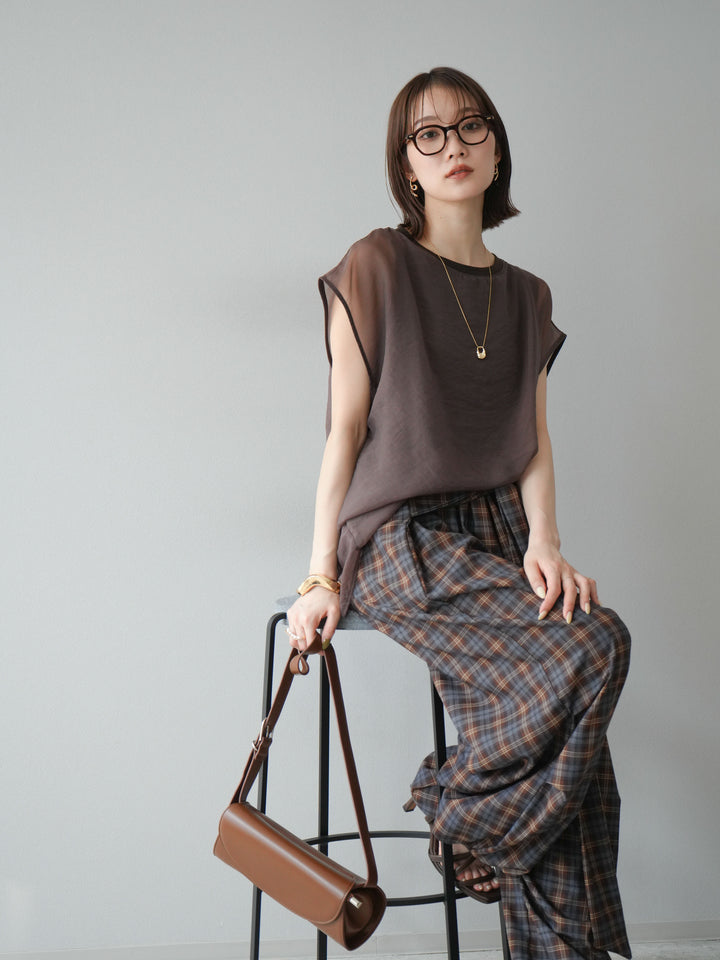 [予約]シアーレイヤードトップス/ダークブラウン