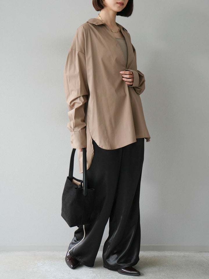 [予約]サテンラインワイドパンツ/ブラック