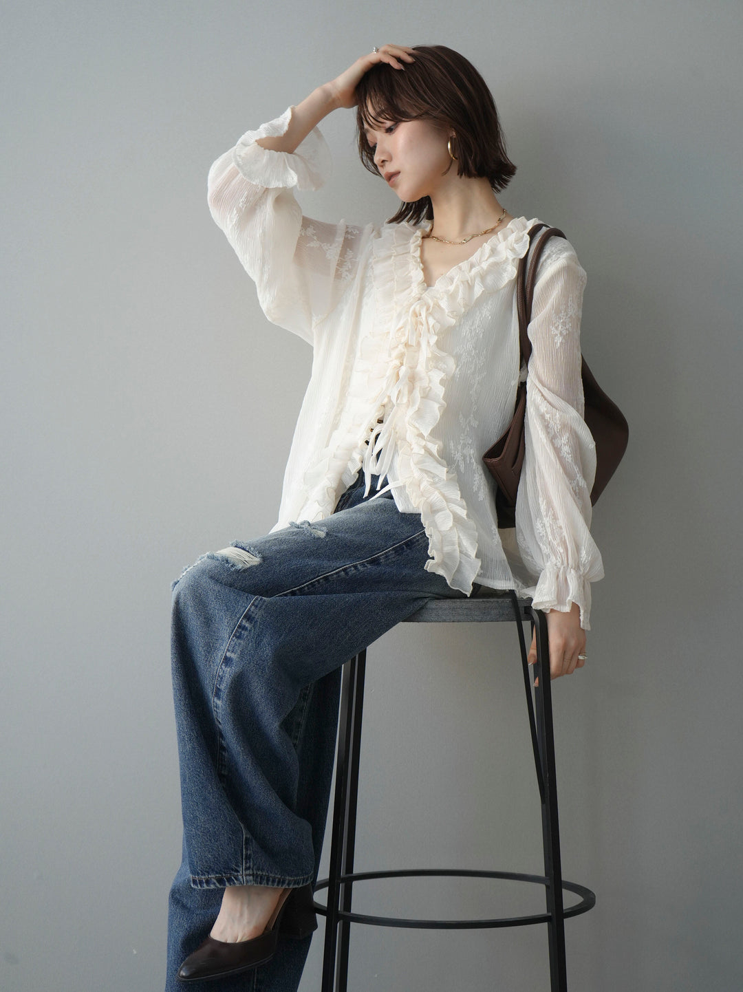 [予約]楊柳ラッフルフリルカーディガン/ivory