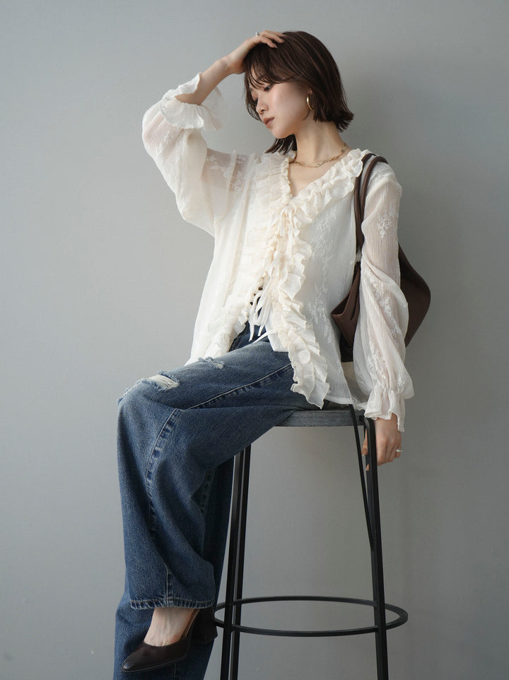 [予約]楊柳ラッフルフリルカーディガン/ivory