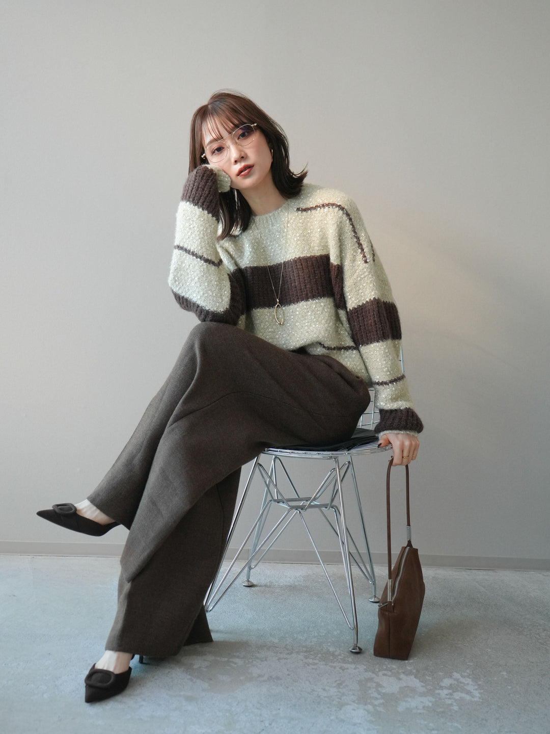 [予約]ネップヤーンボーダーニットプルオーバー/beige