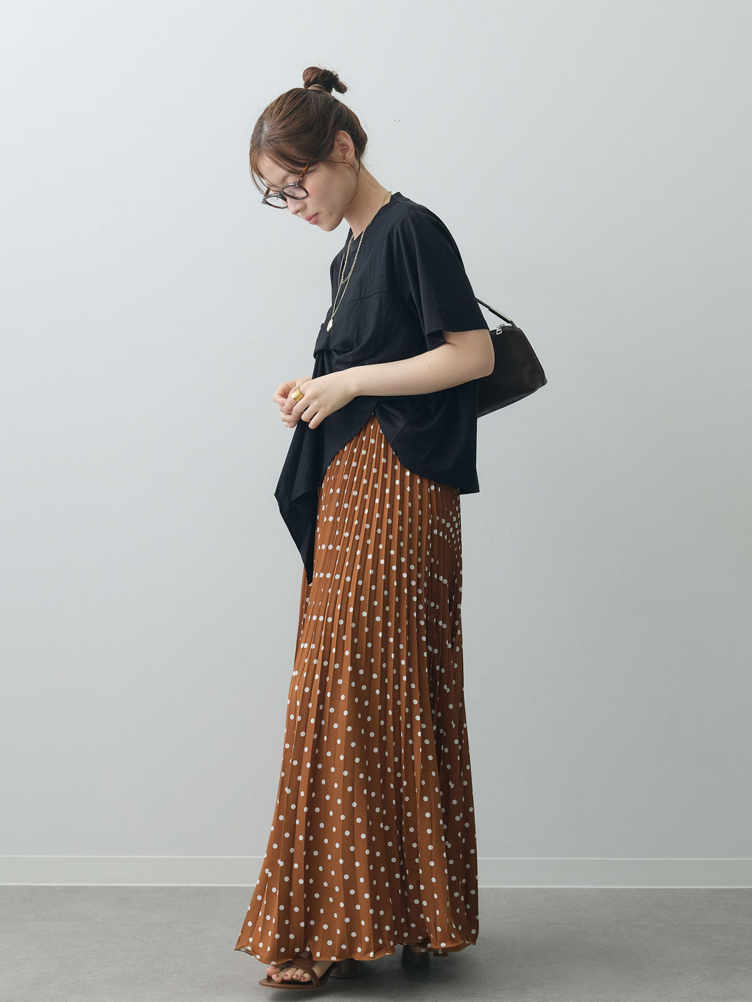 [SET]ラッフルドッキングTEE+ドットアコーディオンプリーツスカート(2set)