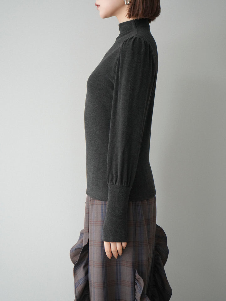 [予約]プチネックパワーショルダー起毛トップス/charcoal