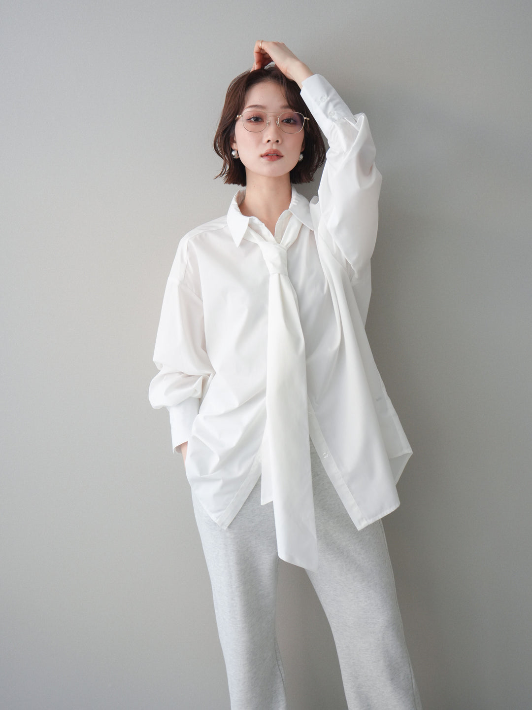 [予約]ボウタイ付オーバーシャツ/white