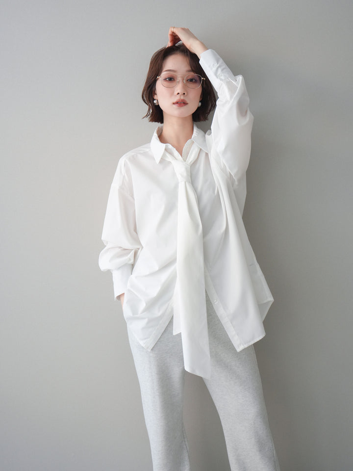 [予約]ボウタイ付オーバーシャツ/white