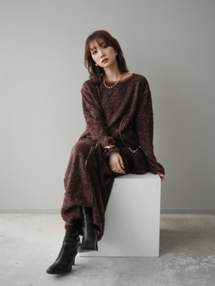 [予約]ラメシャギートップス/brown