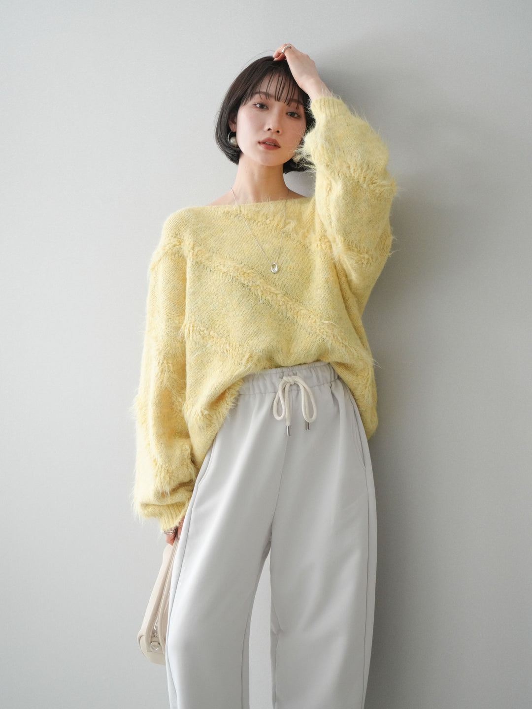 [SET]シャギーデザインニットプルオーバー+選べるアクセセット(2set)