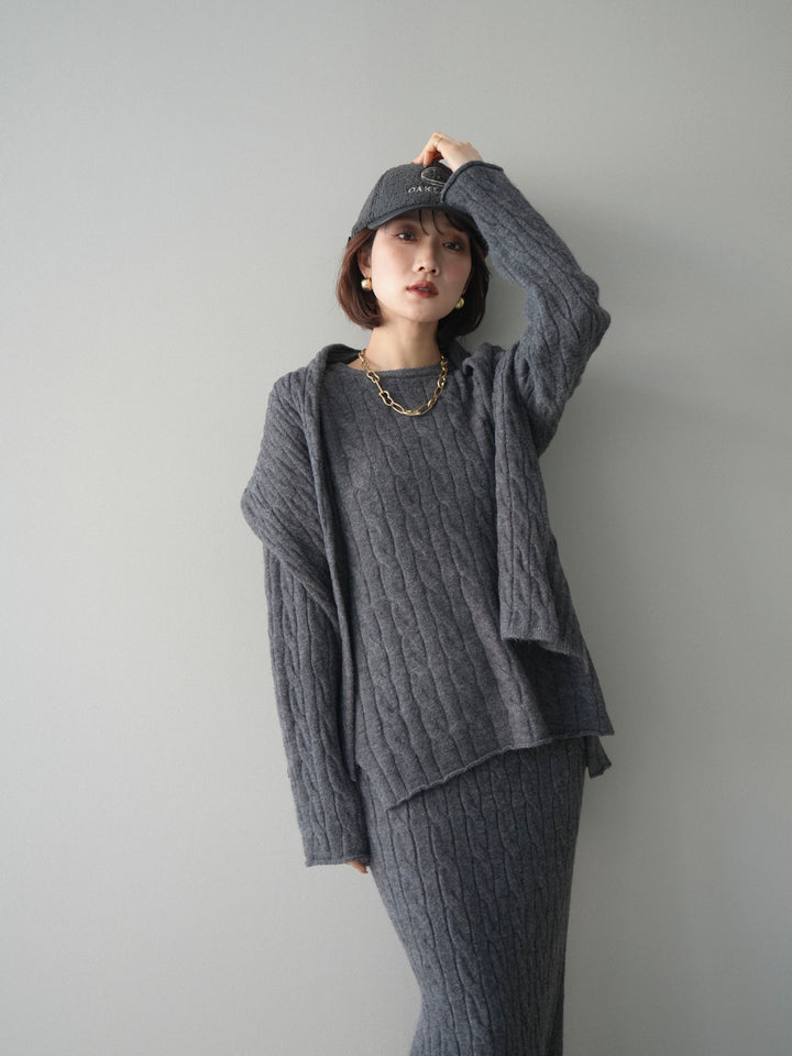 [SET]ストール付ケーブルニットプルオーバー&ロングスカートSET UP+選べるアクセセット(2set)