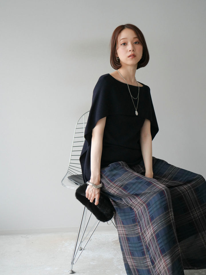 [予約]マントデザインスリットドルマンニット/ネイビー