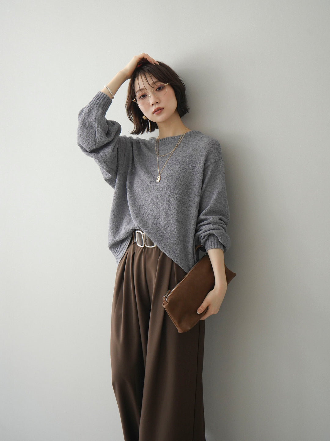 [予約]バックシアーフラワーレースニットプルオーバー/gray