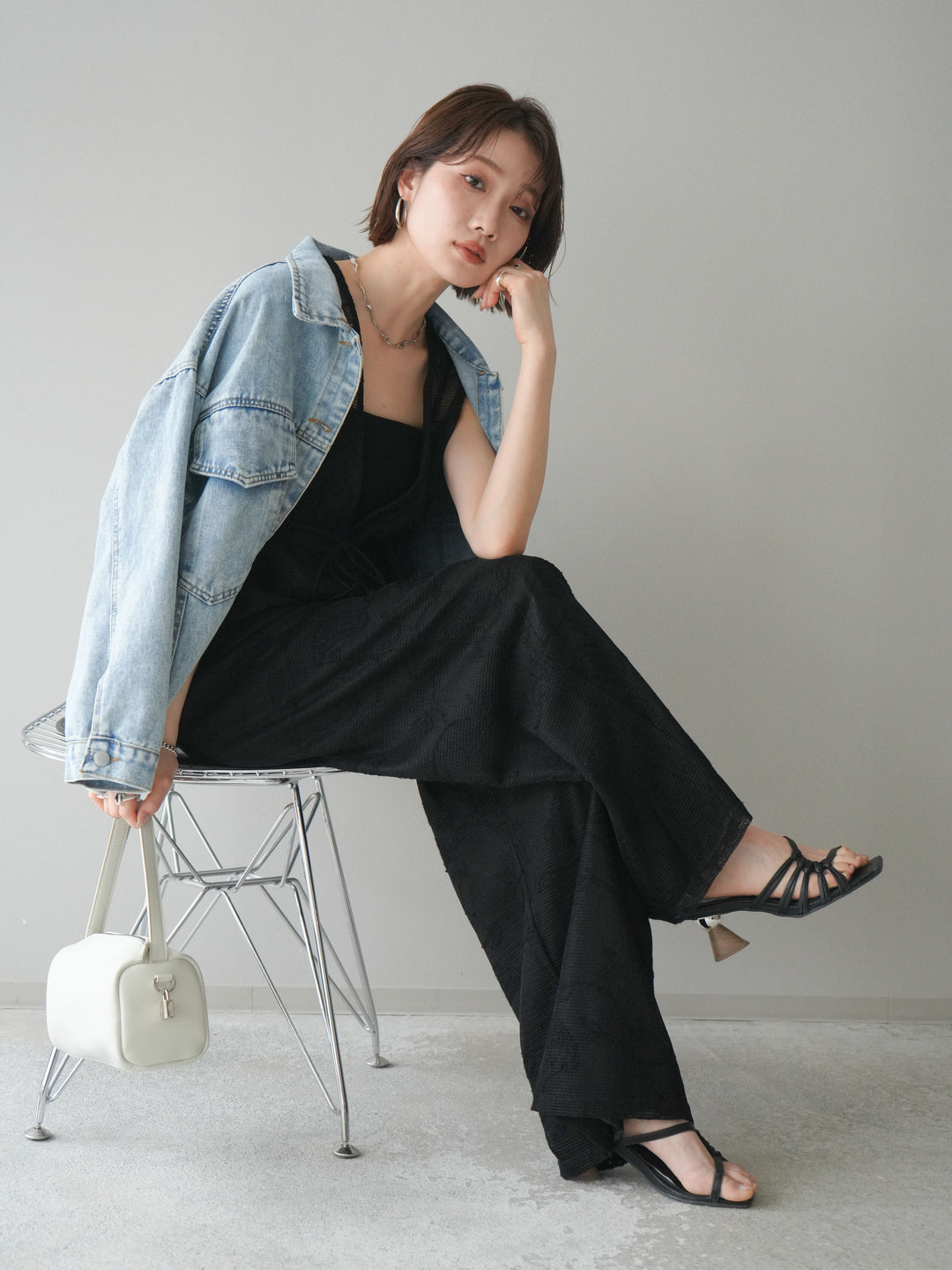 [SET]レース刺繍サロペット+選べるアクセセット(2set)