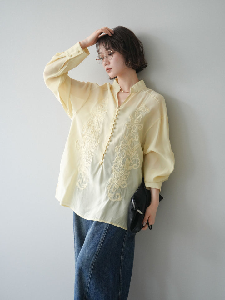 [予約]フロントコードエンブロイダリーブラウス/yellow