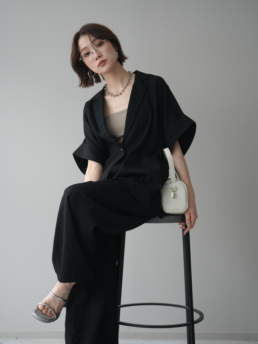 [SET]ハーフスリーブオーバージャケット+リラックスワイドパンツ(2set)