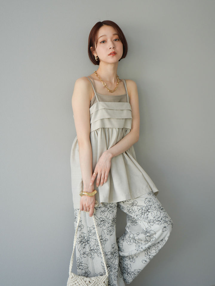 [預訂] 仿亞麻緊身設計吊帶背心/米白色