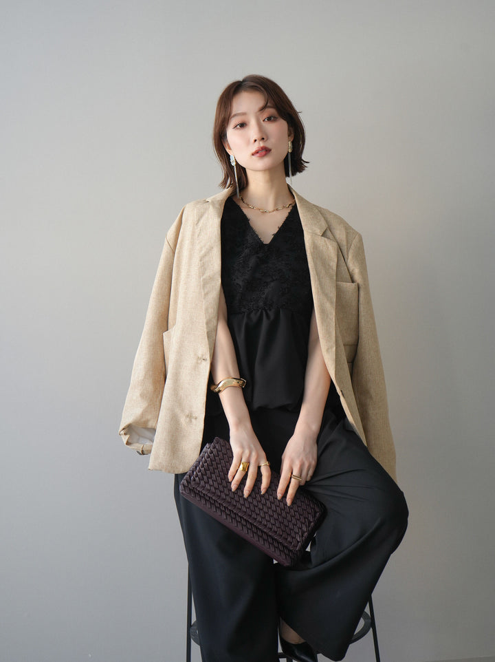 [SET]ジャガードレースぺプラムドッキングサロペット+選べるアクセセット(2set)