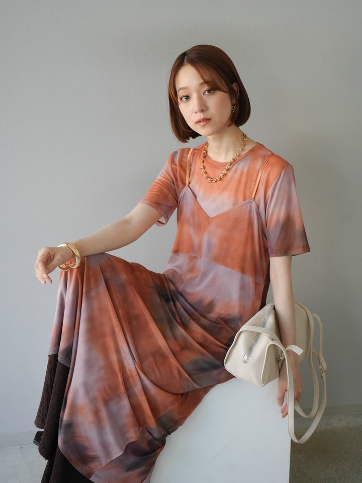 [予約]タイダイ柄シアーハーフトップス/オレンジ