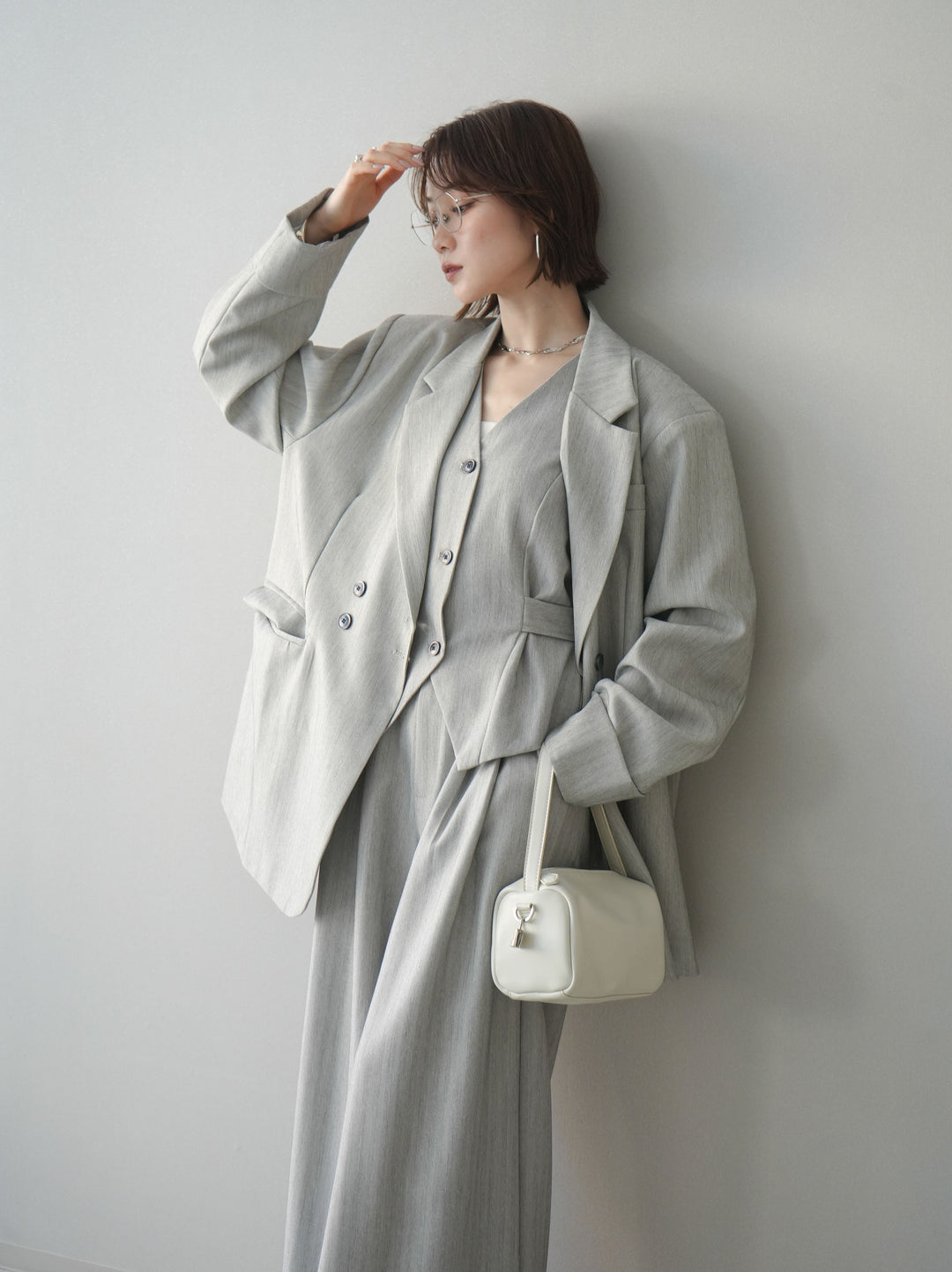 [予約]ダブルボタンヘリンボーンジャケット/lightgray