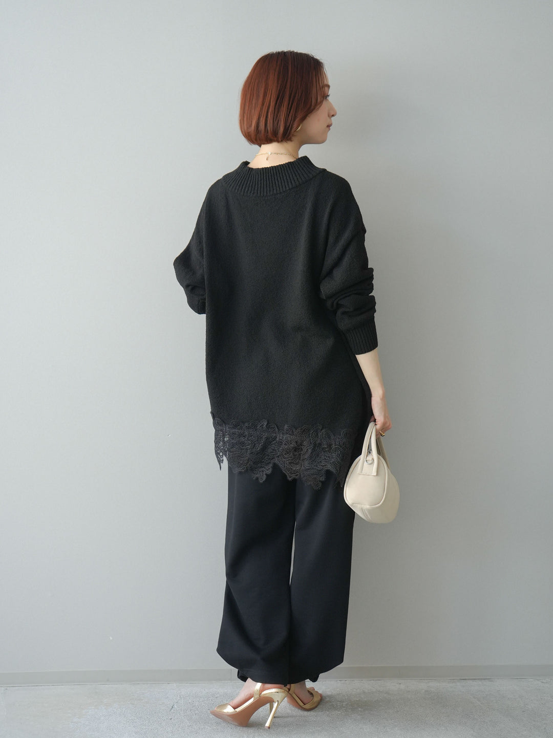 [SET]アシンメトリーレースヘムニットプルオーバー+2WAYデザインスウェットパンツ(2set)